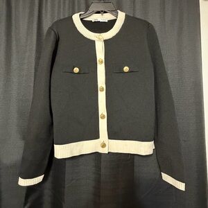 Zara Black and Cream Cardigan with Gold Buttons